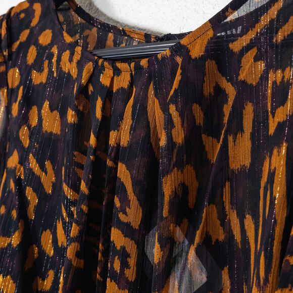 DKNY Sheer Blouse Animal Print Brown Black Size Large Mobwife Glam - Picture 6 of 13